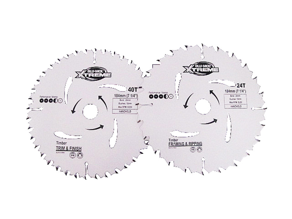 Saw Blade - Blu-Mol Xtreme Circular Saw Blade 184mm X 24T & 40T 2 Pack