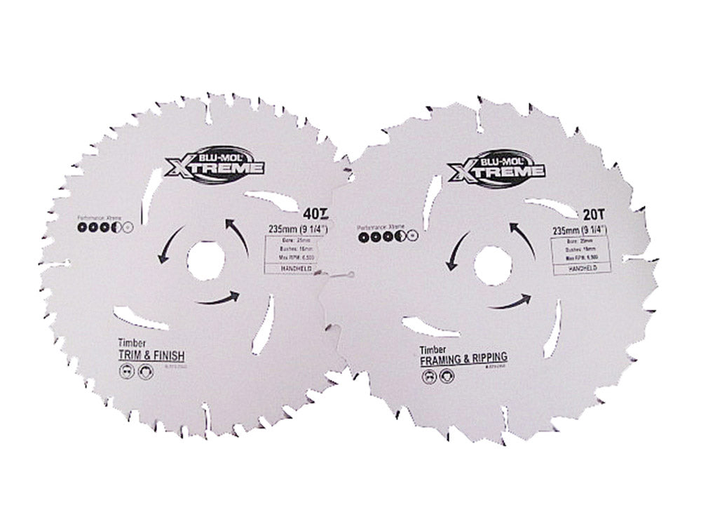 Blu-Mol Xtreme Circular Saw Blade 235mm X 20T & 40T 2 Pack