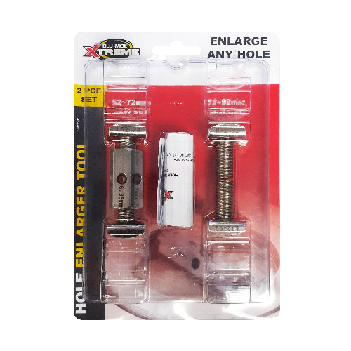 Packaging of Blu-Mol Xtreme Hole Enlarger Tool, displaying the tool and its size range of 52 to 92mm.