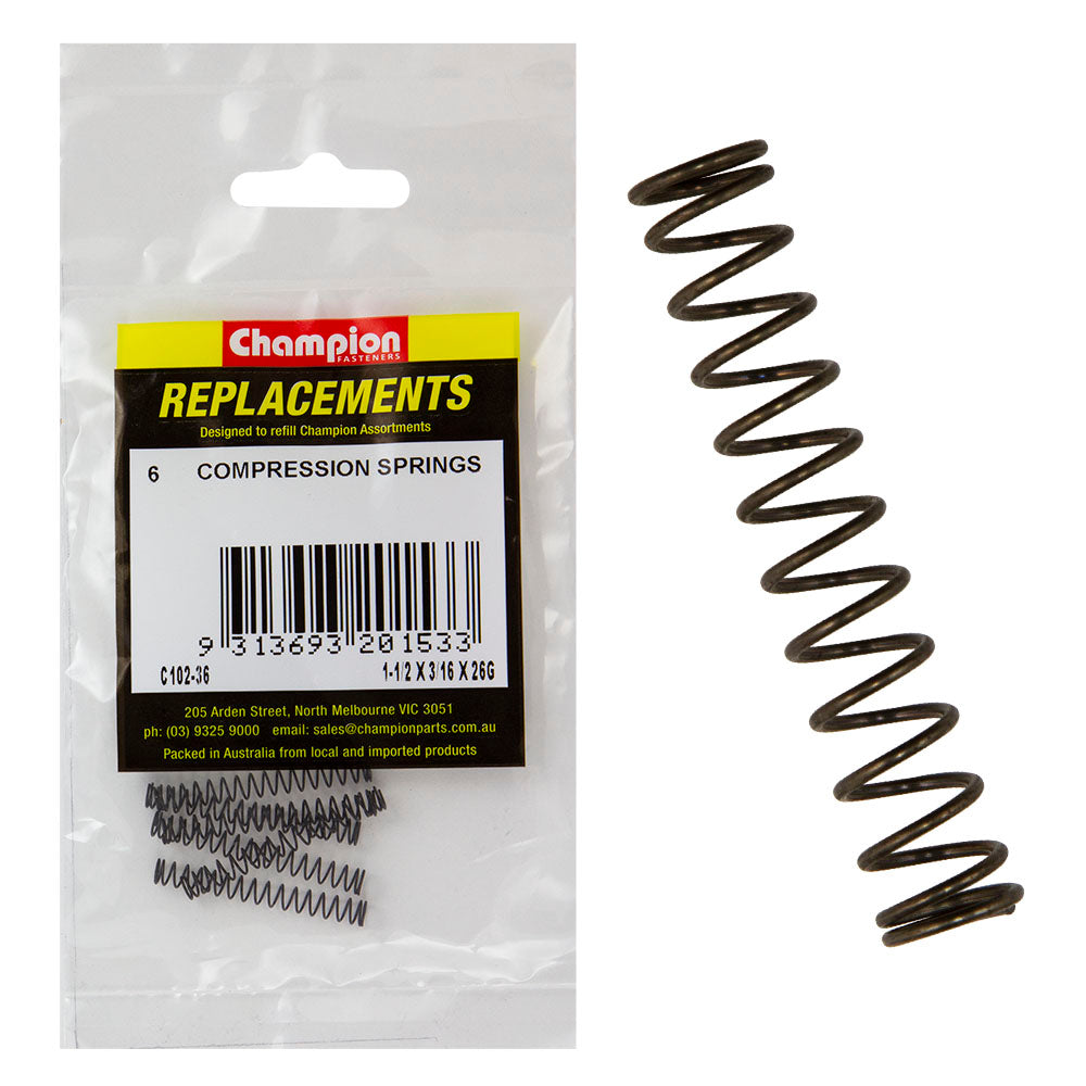 Champion 1-1/2 L X 3/16in O.D X26G Compression Spring-6Pk