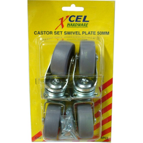 Xcel Castor Set Swivel Plate 50mm 4-Pce