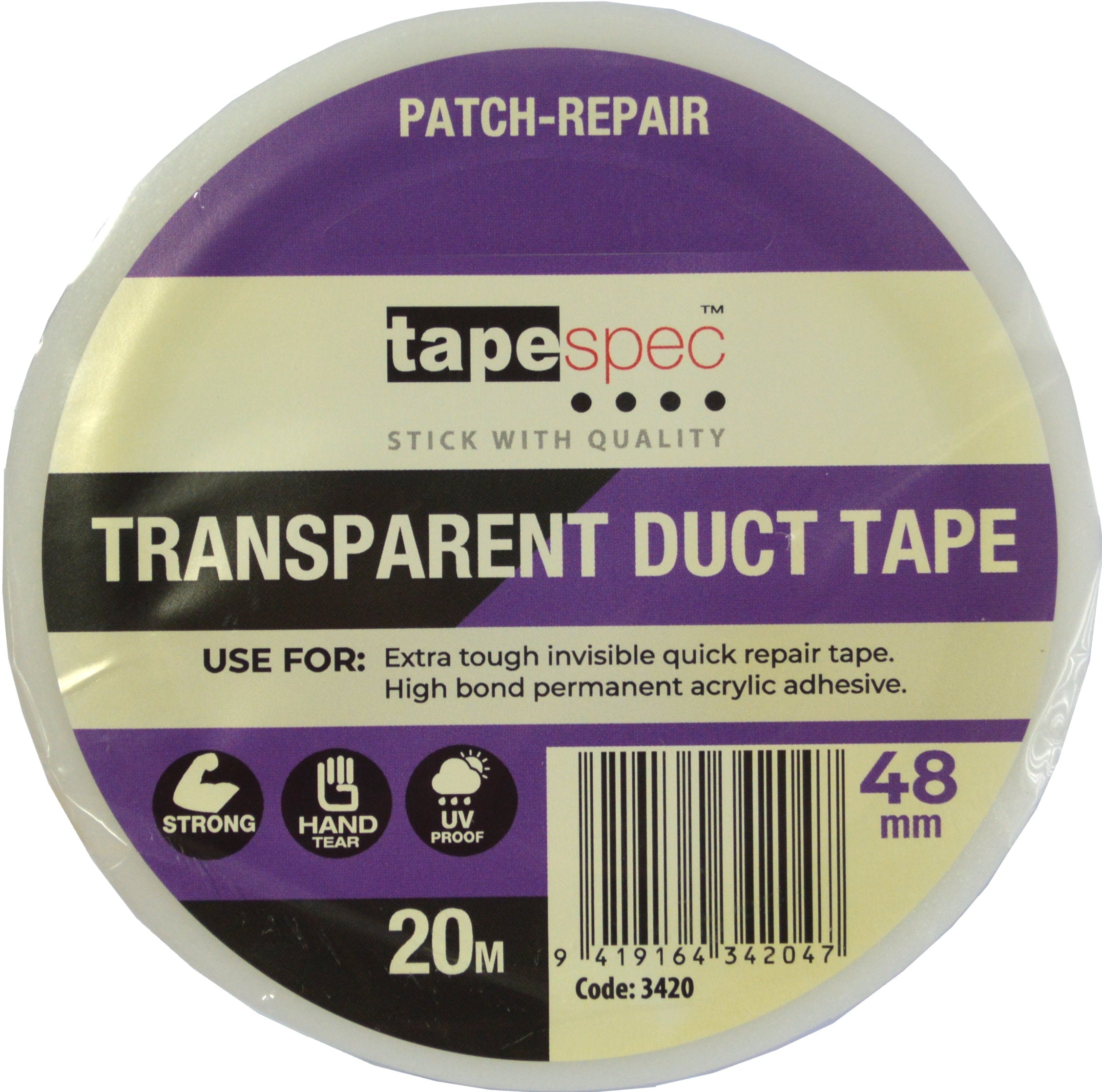 Tapespec Cloth Duct Tape 100 mph - 48mm x 20m Transparent