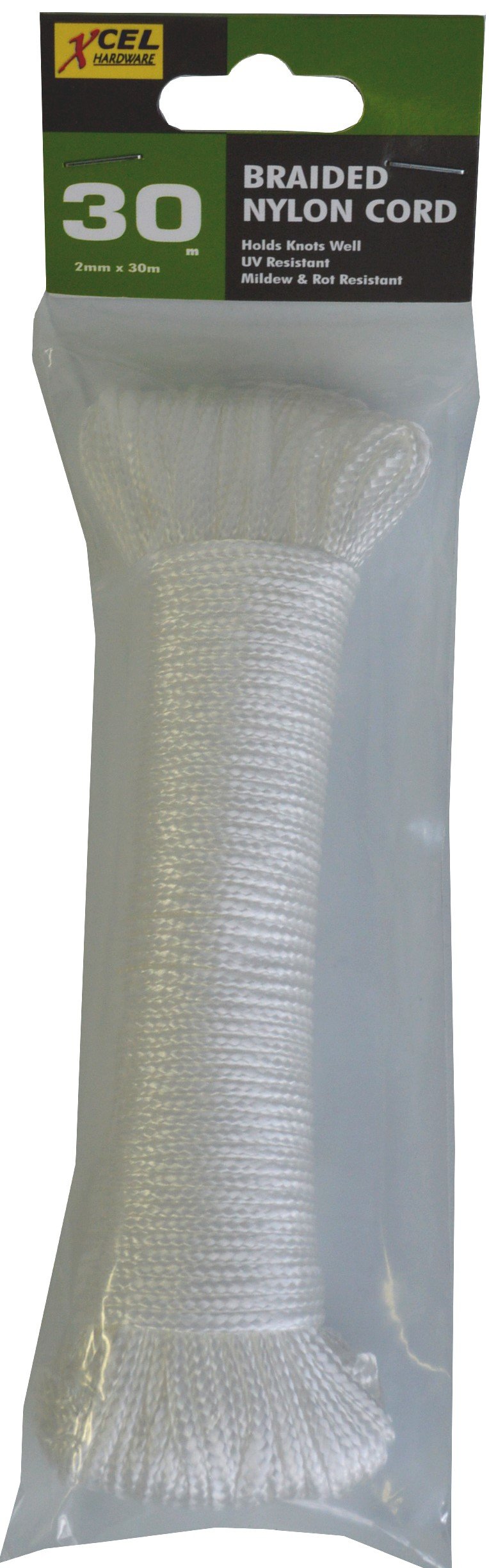 Xcel Braided Nylon Cord 30m White in Polybag 2mm