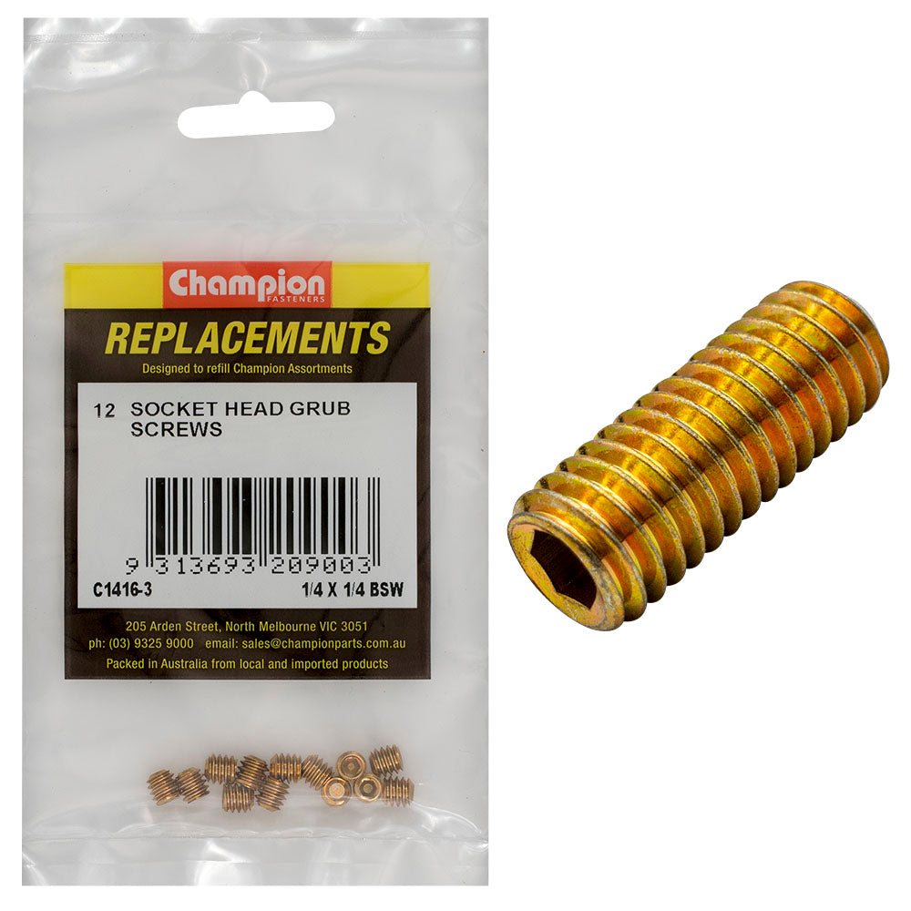 Champion 1/4in X 1/4in Bsw Socket Grub Screw -12Pk