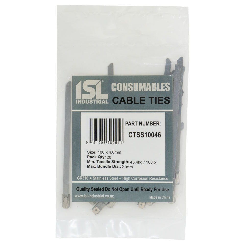 Isl 100 X 4.6mm 316 Stainless Cable Tie - 20Pk