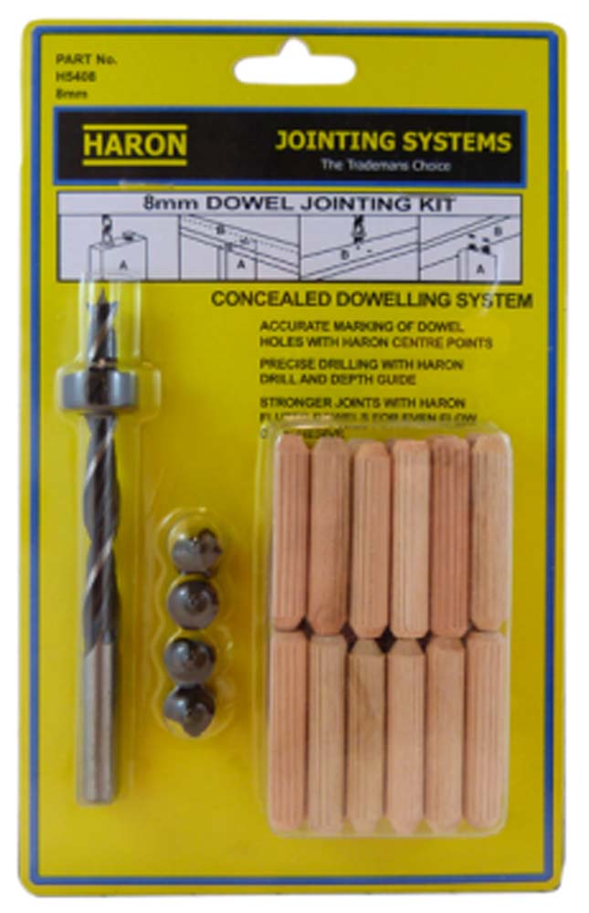 Haron Dowel Jointing Kit - Drill, Depth Stops & Centre Points - 6mm