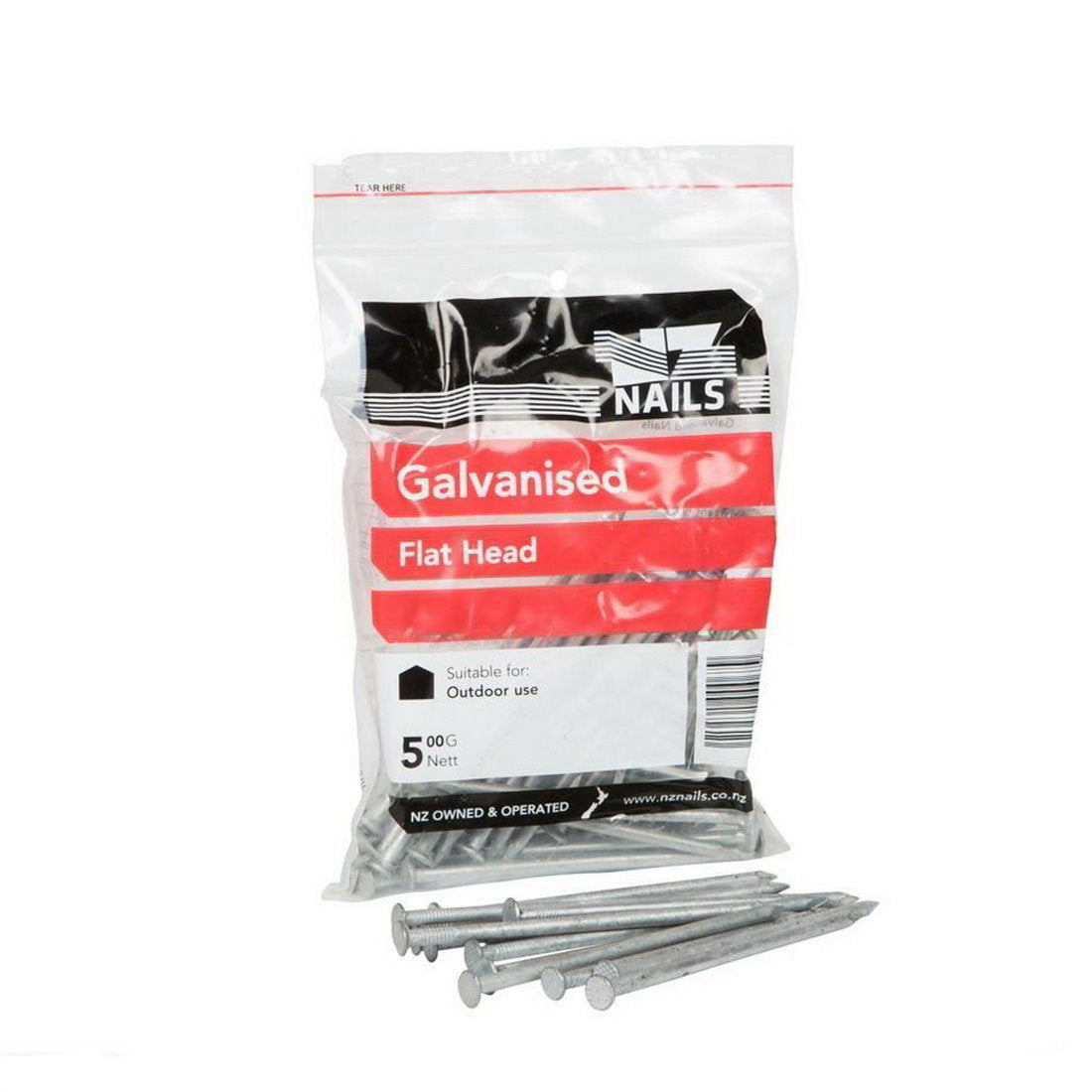 NZ Nails Flat Head Nails - Galvanised 500gm Pack 75mm x 3.15mm