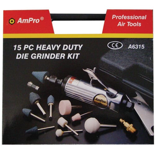 AmPro Air Die Grinder Kit with 6mm Collet 1/4 in Dr 15pc