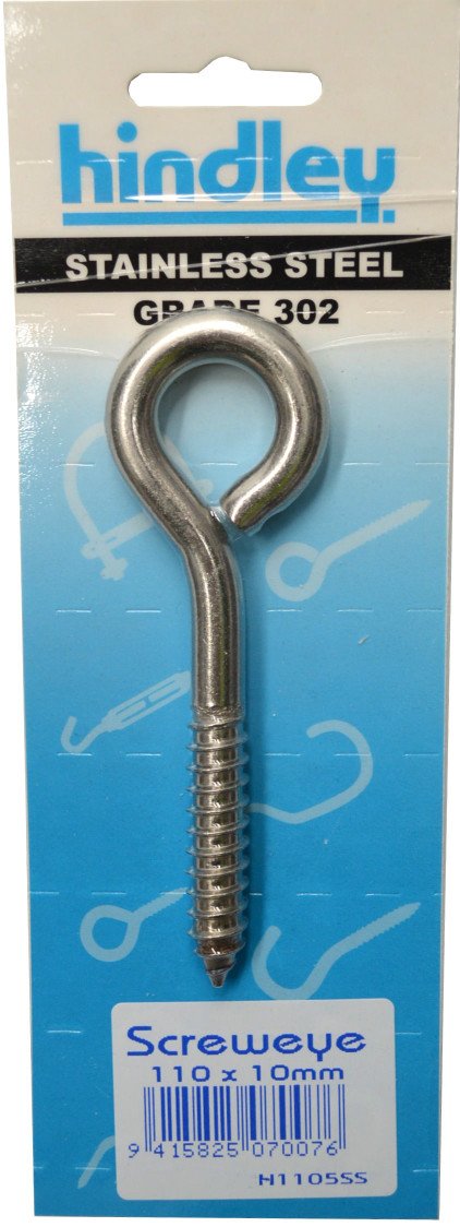 Hindley Screw Eye Stainless Steel 110mm x 10mm Carded