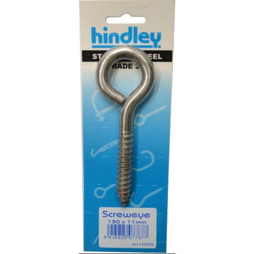 Hindley Screw Eye Stainless Steel 130mm x 11mm Carded