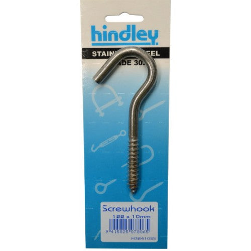 Hindley Screw Hook Stainless Steel 122mm x 10mm Carded