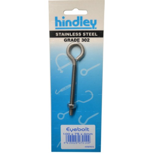 Hindley Eye Bolt Stainless Steel 6mm x 100mm Carded