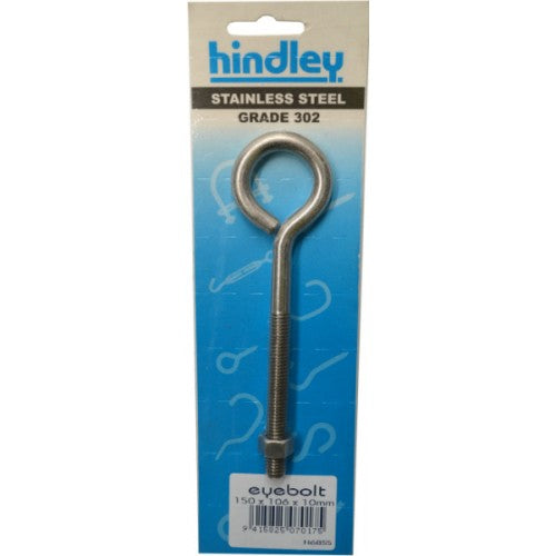 Hindley Eye Bolt Stainless Steel 10mm x 150mm Carded