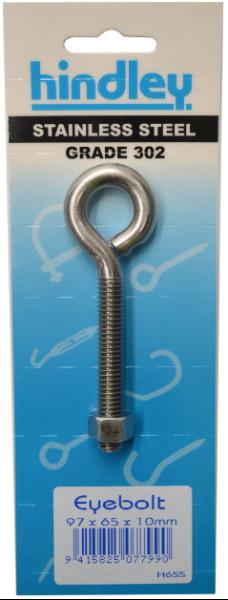 Hindley Eye Bolt Stainless Steel 10mm x 97mm Carded