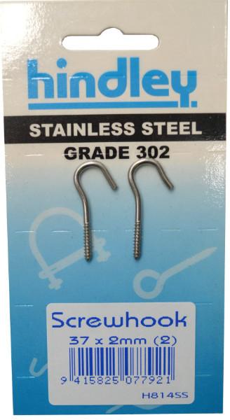 Hindley Screw Hook Stainless Steel 2-pce 37mm x 2mm Carded