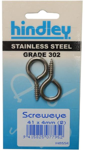 Hindley Screw Eye Stainless Steel 2-pce 41mm x 4mm Carded