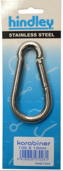 Hindley Karabiner Pear Shape Stainless Steel 100mm x10mm Carded