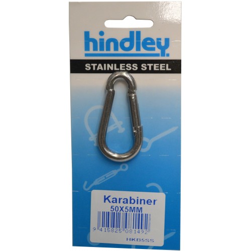 Hindley Karabiner Pear Shape Stainless Steel 50mm x 5mm Carded