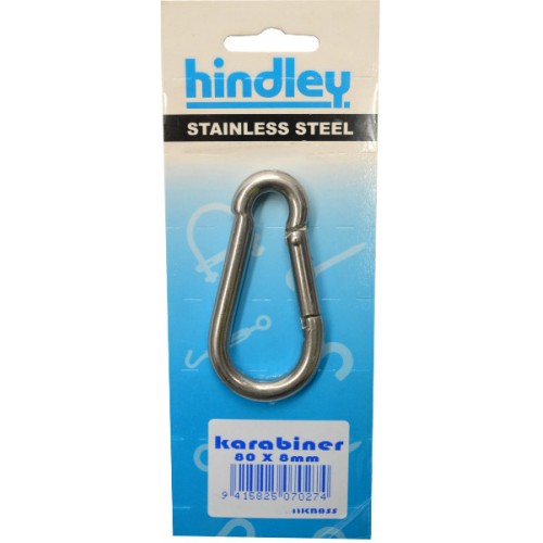 Hindley Karabiner Pear Shape Stainless Steel 80mm x 8mm Carded