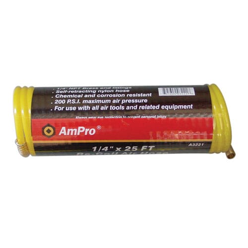 AmPro Recoil Air Hose 1/4 in x Yellow 25ft