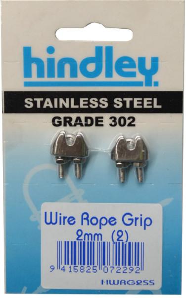 Hindley Wire Rope Grip Stainless Steel 2-pce 2mm Carded