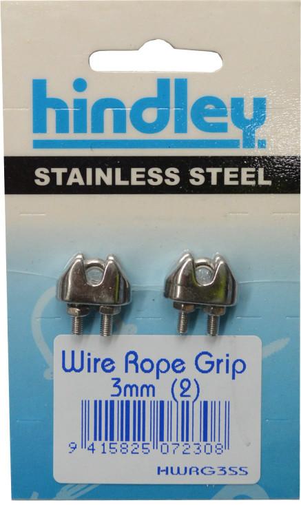 Hindley Wire Rope Grip Stainless Steel 2-pce 3mm Carded