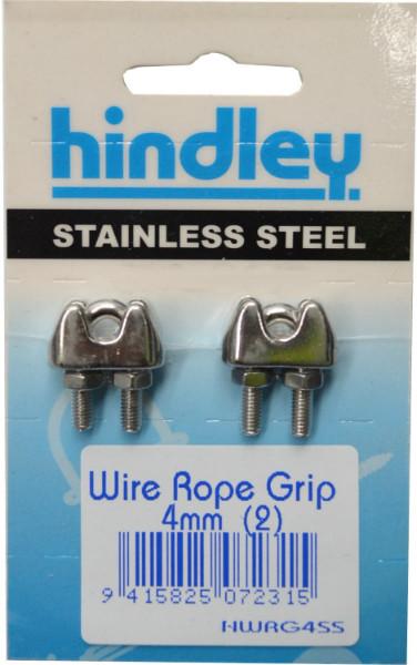 Hindley Wire Rope Grip Stainless Steel 2-pce 4mm Carded