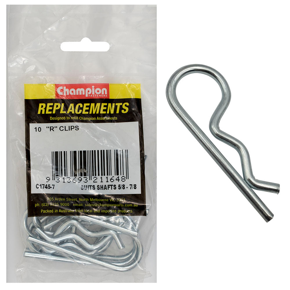 Champion R-Clip To Suit 5/8in To 7/8in Shaft Dia. -10Pk