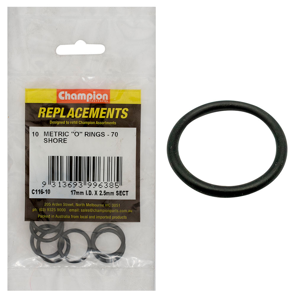 Champion 17mm I.D. X 2.5mm Metric O-Ring -10Pk