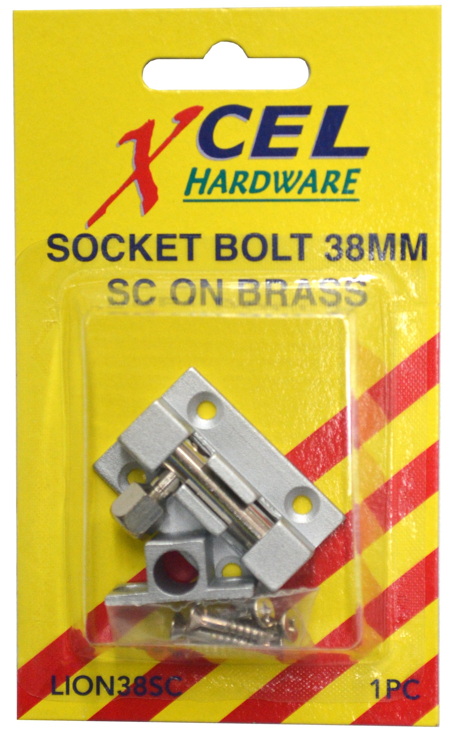 Xcel Socket Bolts Satin Chrome On Brass 38mm Carded