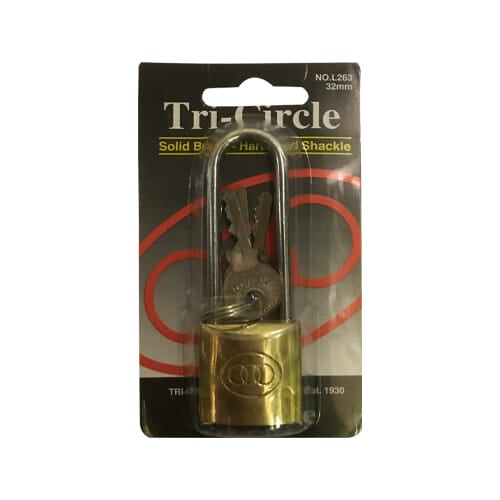 Tri-Circle L265 Brass Padlock Long Shackle 50mm 1 per Card