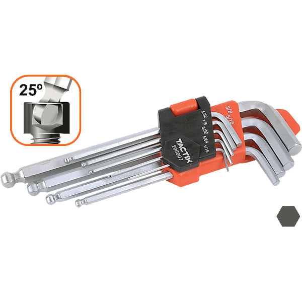 Tactix 9Pc Hex Key Ball Point End Set-Metric