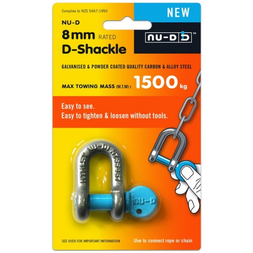 NU-D D Shackle Easy Tighten/Loosen Galvanised Tested 1500Kg 8mm