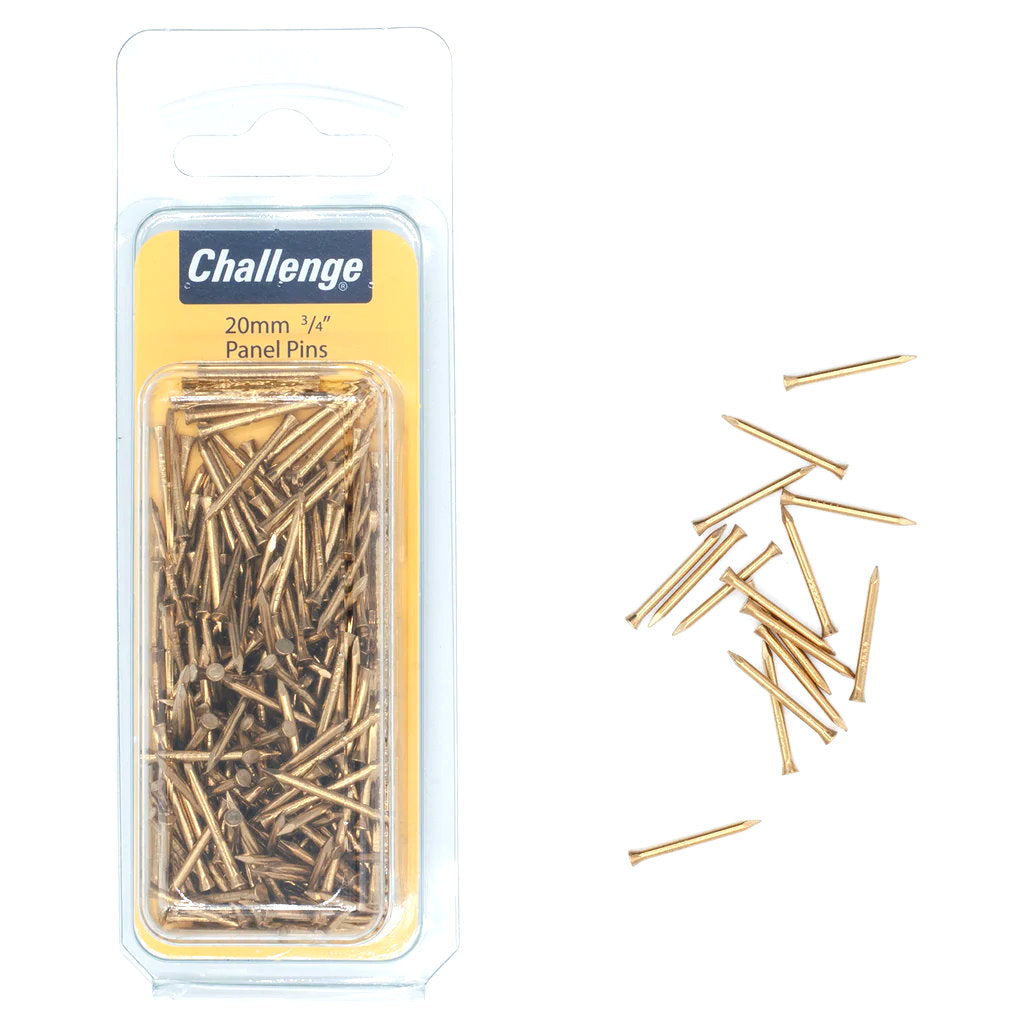 Small Panel Pins Challenge Panel Pins Brass - 75gm Blister Pack 20mm