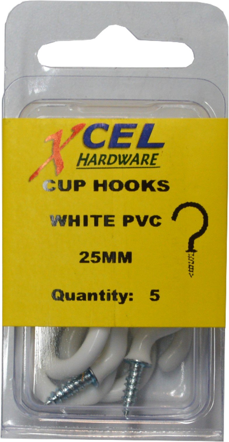 Prepax Cup Hook Round - White PVC Coated 5-pce 25mm