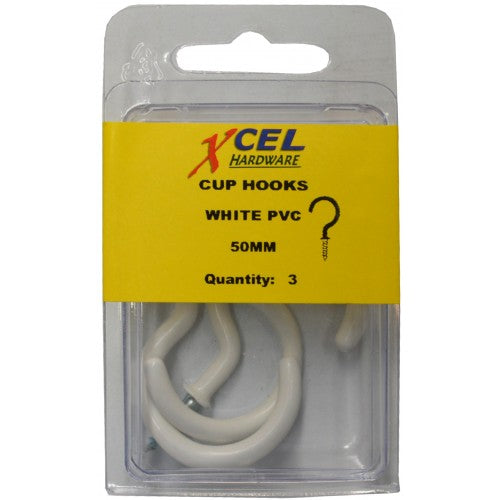 Prepax Cup Hook Round - White PVC Coated 3-pce 50mm