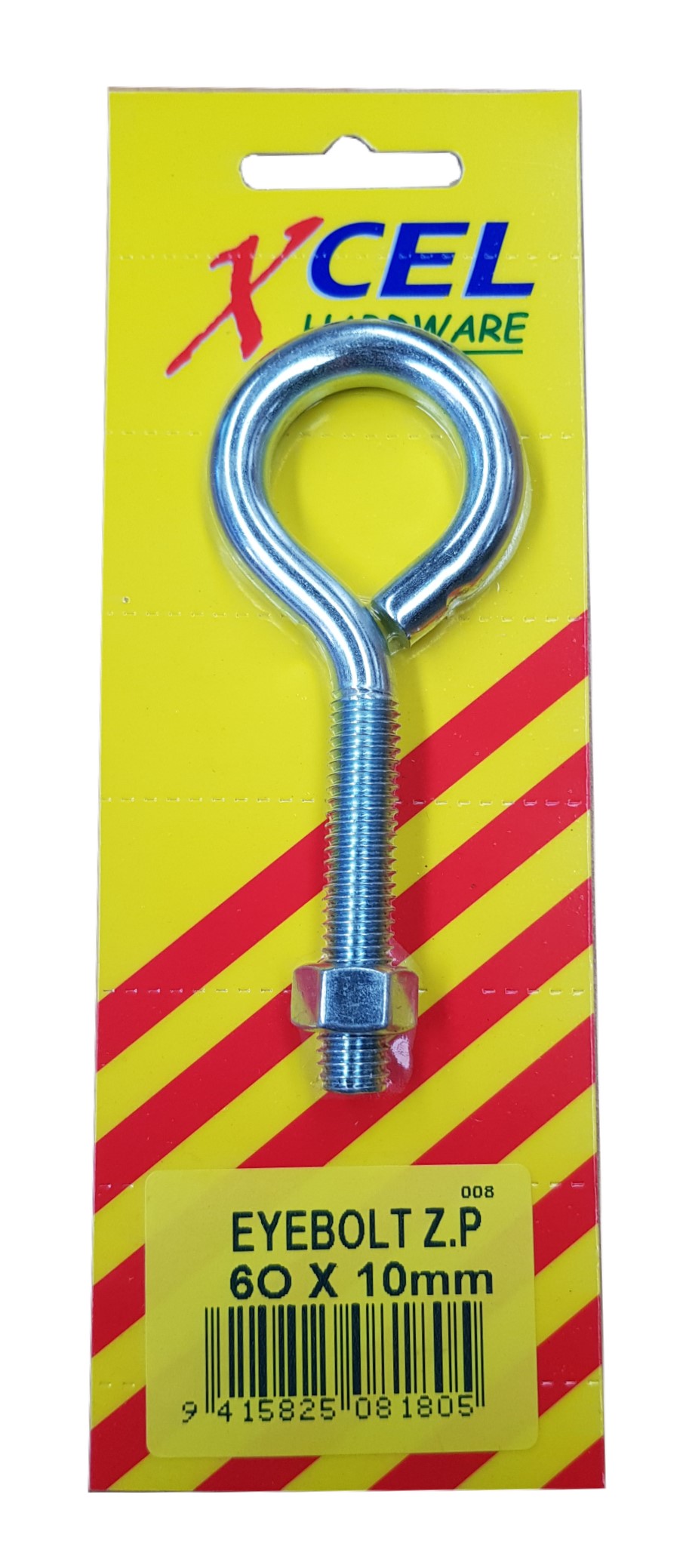 Xcel Eye Bolt & Nut ZP 60mm x 10mm Carded