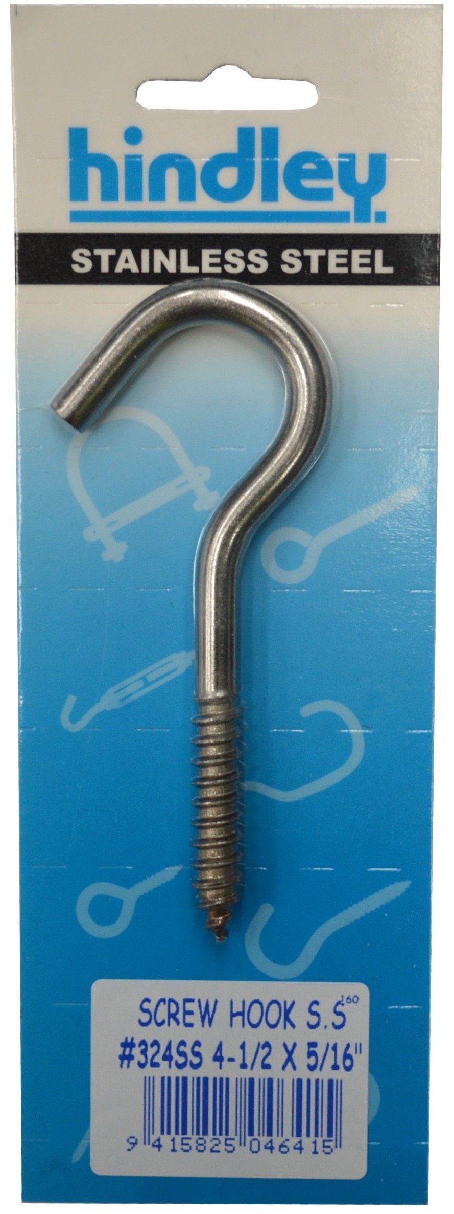 Xcel Screw Hook Stainless Steel #324SS 100mm x 8mm Carded