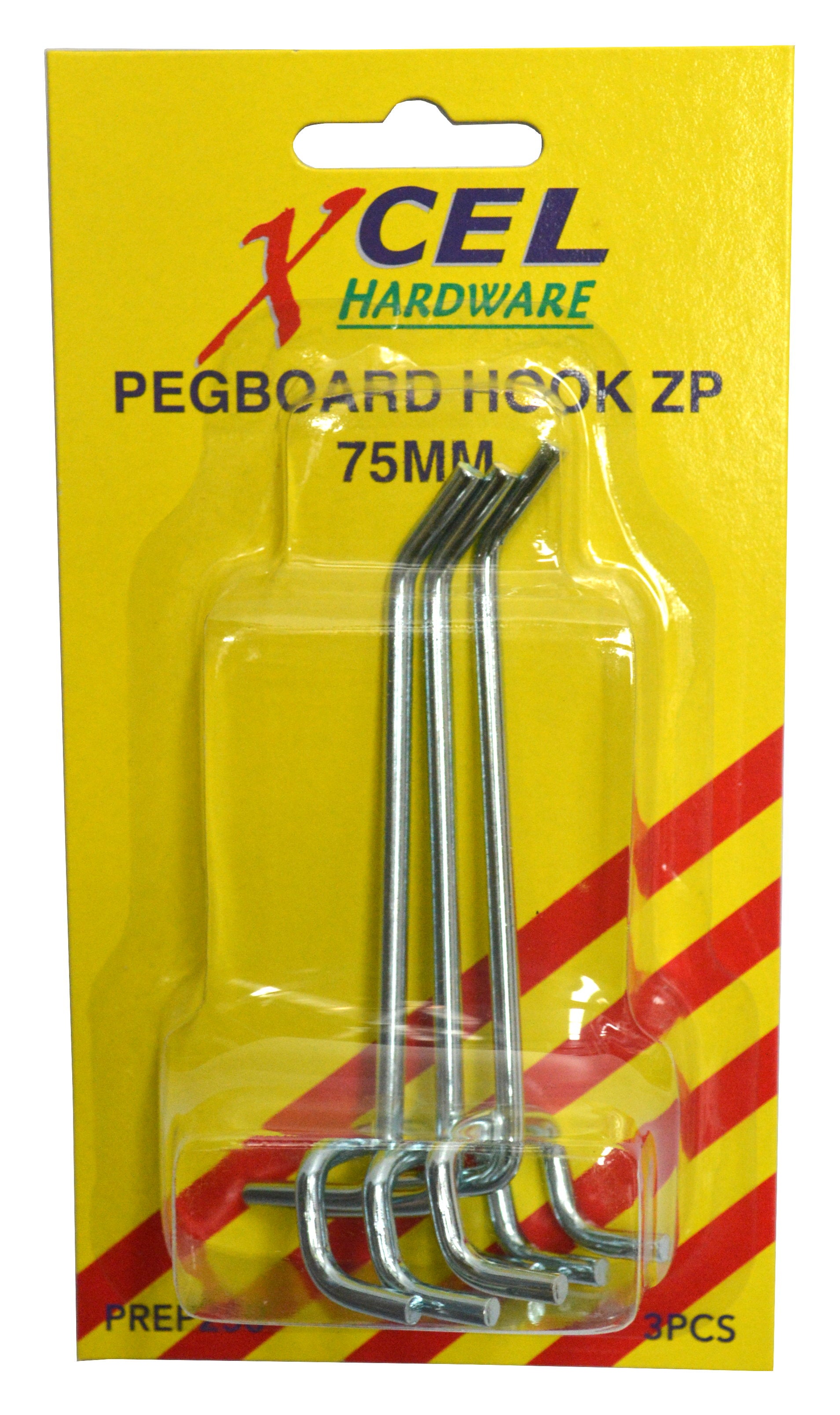 Xcel Pegboard Hooks CP 3-pce 75mm Carded