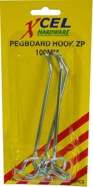 Xcel Pegboard Hooks CP 3-pce 100mm Carded