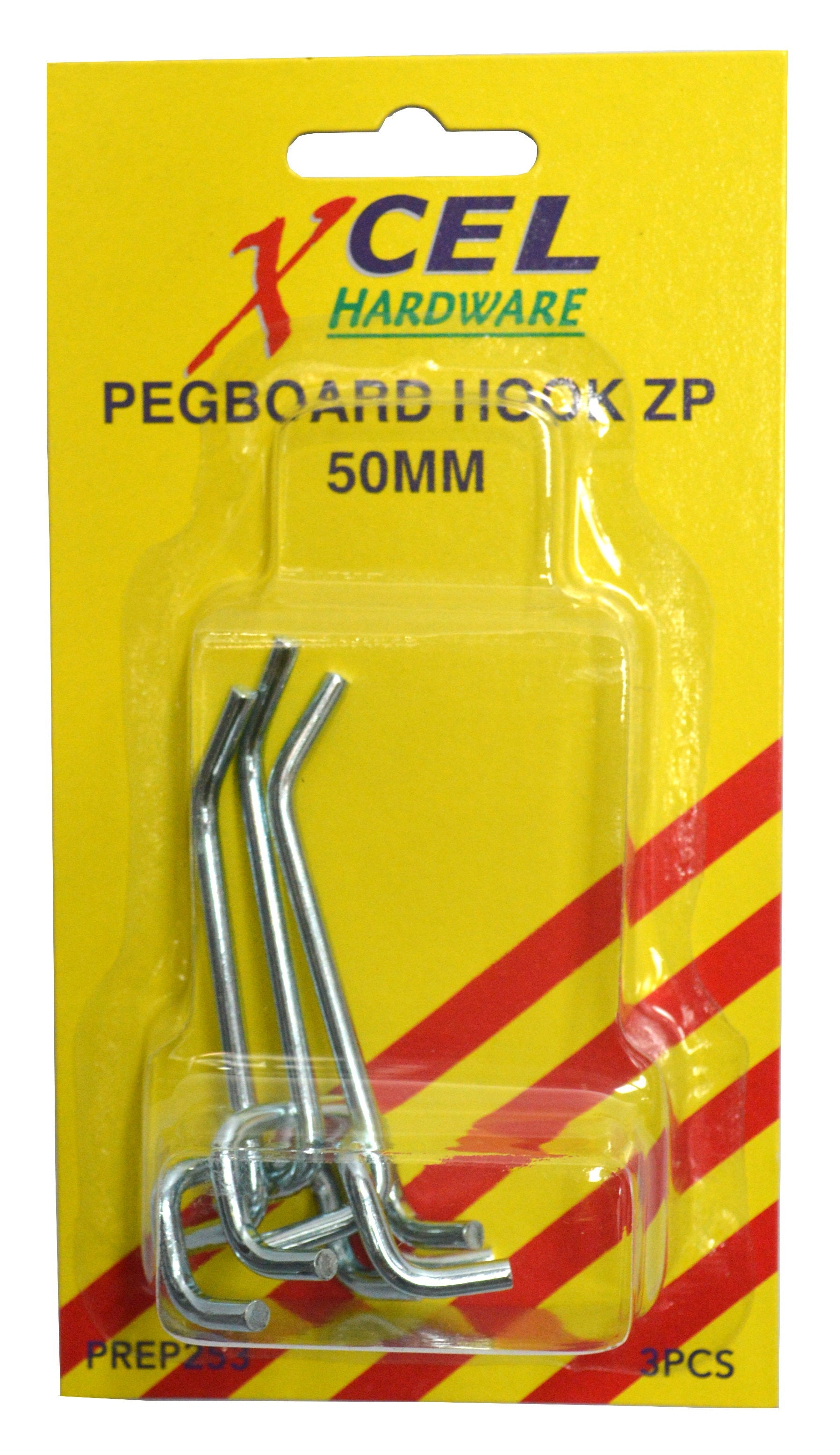 Xcel Pegboard Hooks CP 3-pce 50mm Carded