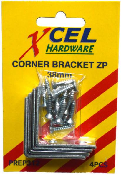 Xcel Corner Brackets - ZP with Screws 4-pce 38mm Carded