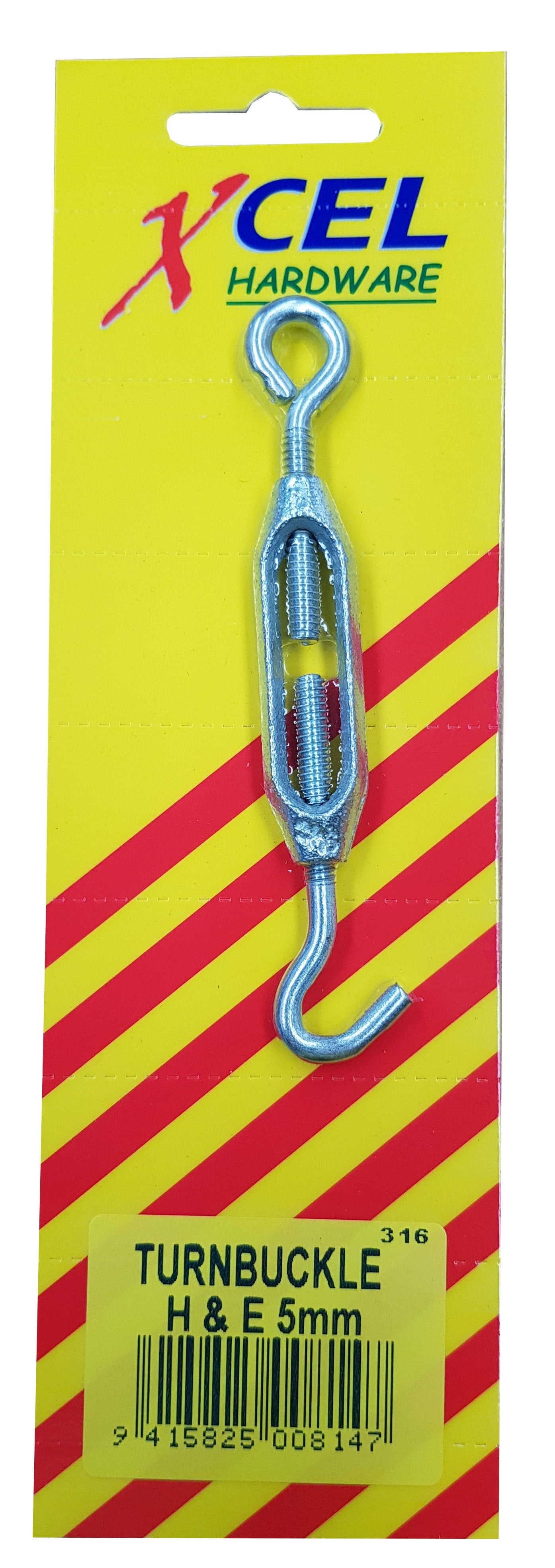 Xcel Turnbuckle Open Body Alloy Hook & Eye 5mm Carded