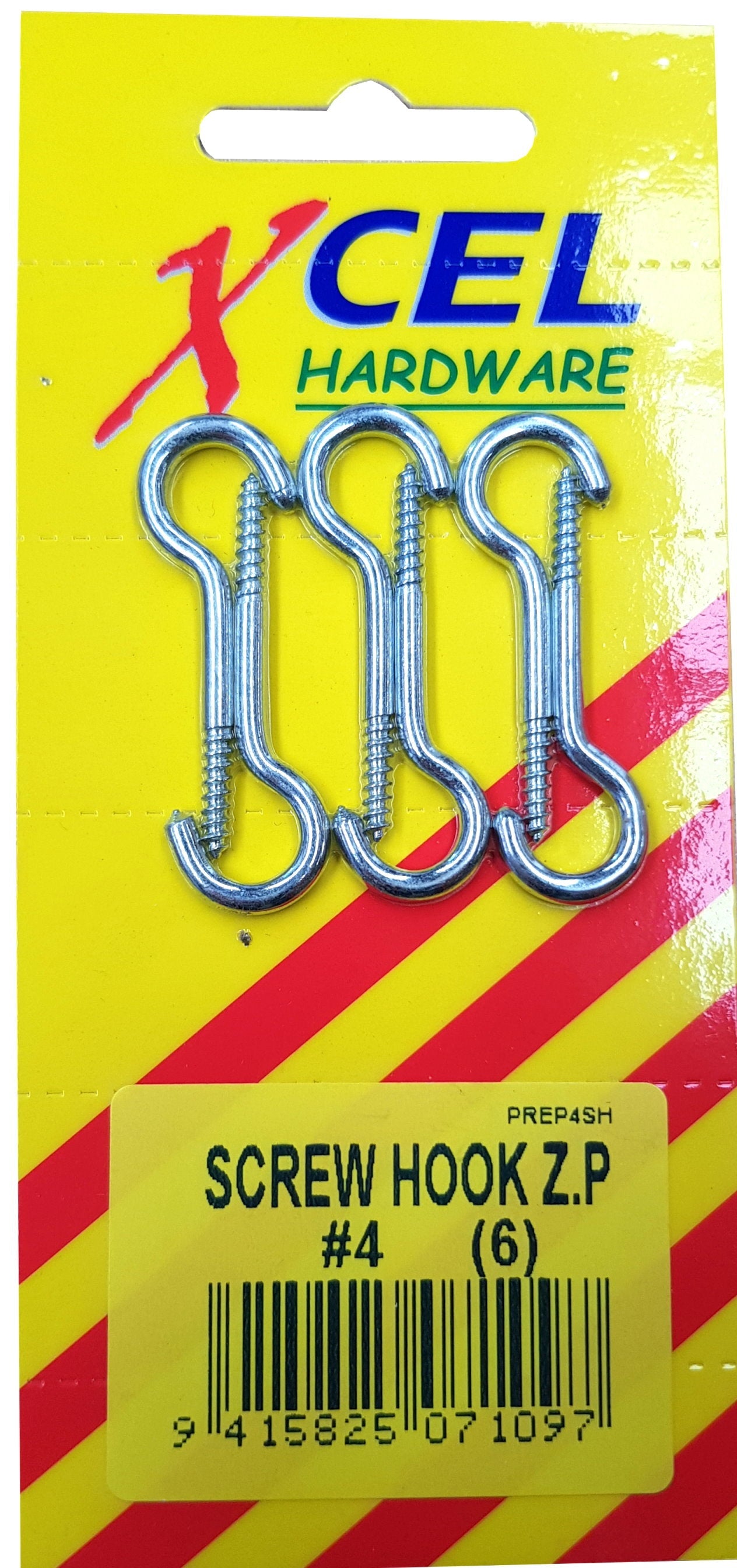 Xcel Screw Hooks ZP #4 6-pce 41mm x 2.8mm Carded