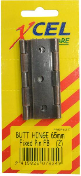 Xcel Butt Hinges - FB Fixed Pin 2-pce 65mm Carded