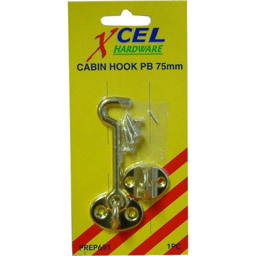 Xcel Cabin Hook - Polished Brass 75mm Carded