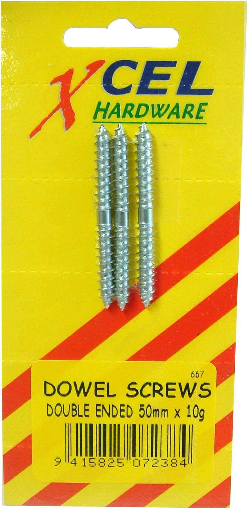 Xcel Dowel Screws - Double Ended 3-pce 50mm x 10g Carded