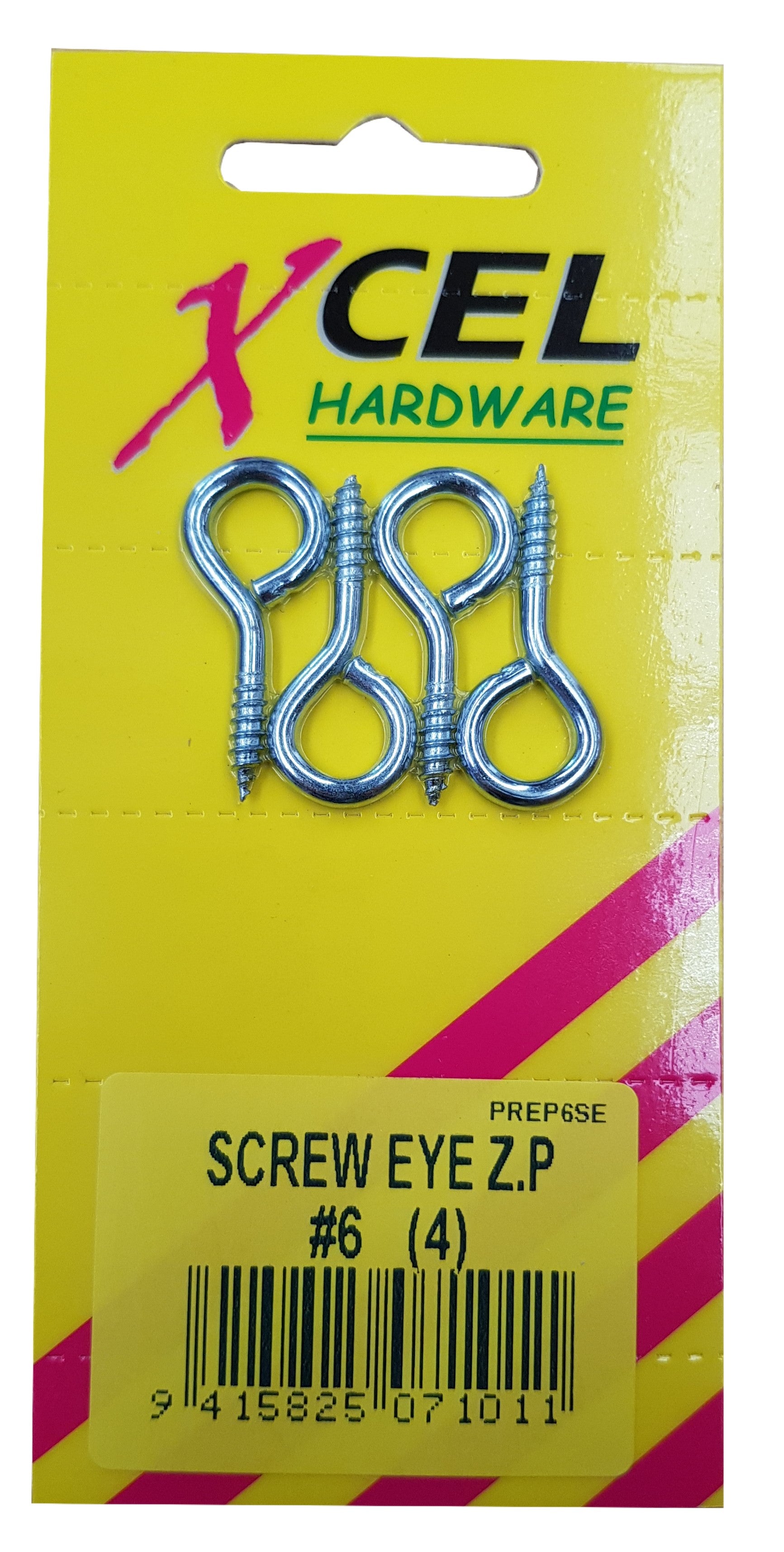 Xcel Screw Eyes ZP #6 4-pce 33mm x 2.9mm Carded