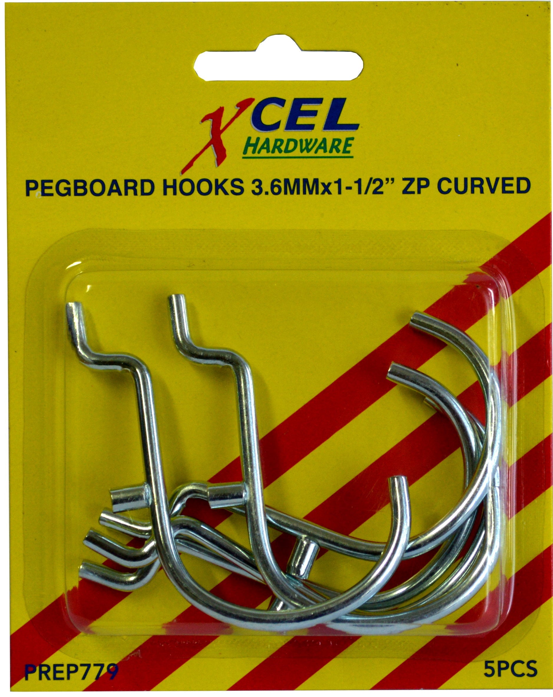 Xcel Pegboard Hooks (5) 1/8 x 1.5Curved