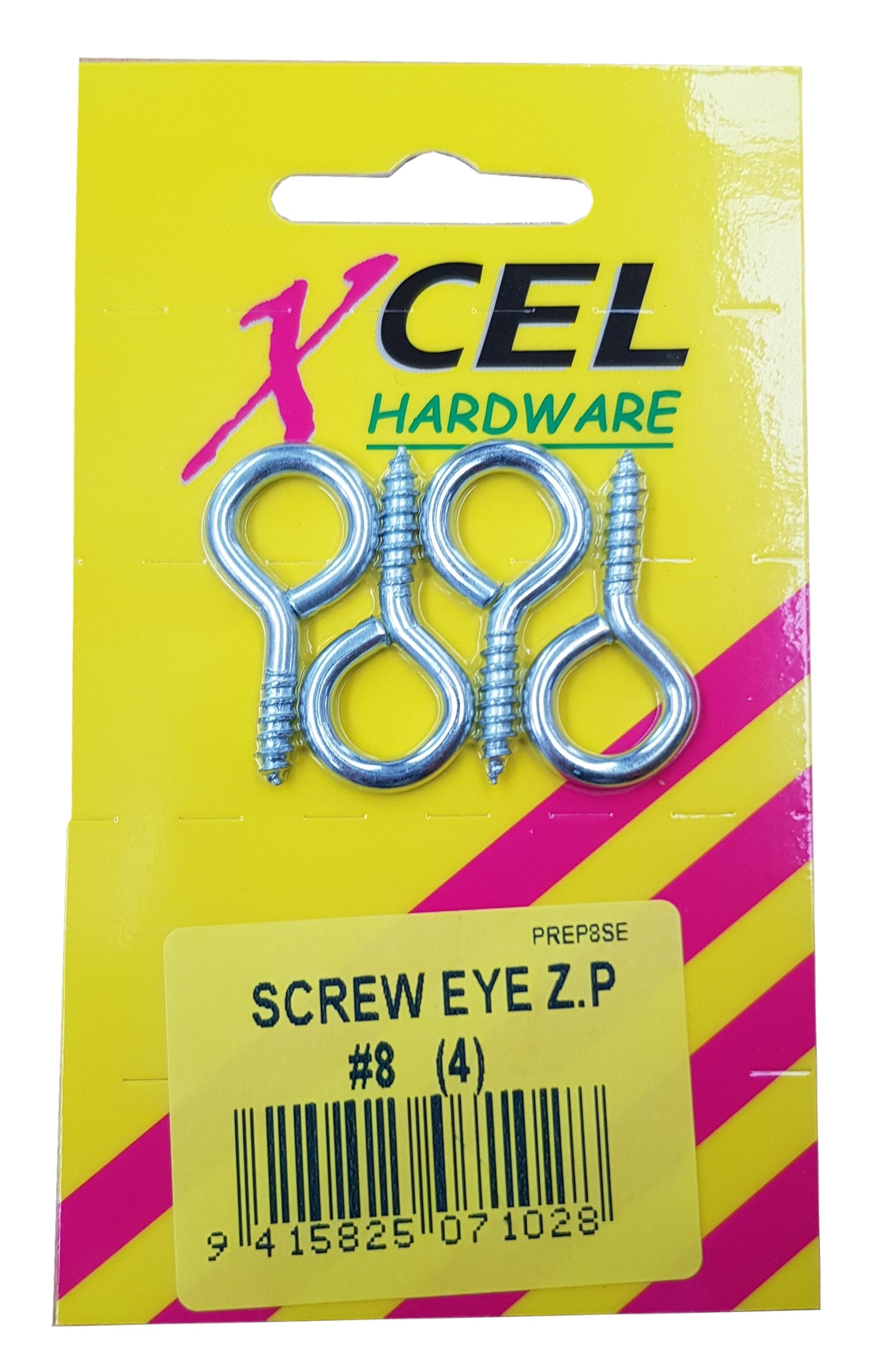 Xcel Screw Eyes ZP #8 4-pce 36mm x 3.2mm Carded